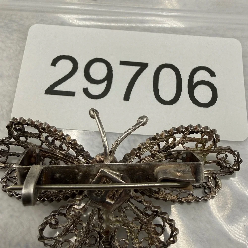 Vintage Butterfly Brooch Spun Silver Filigree Open Work Design